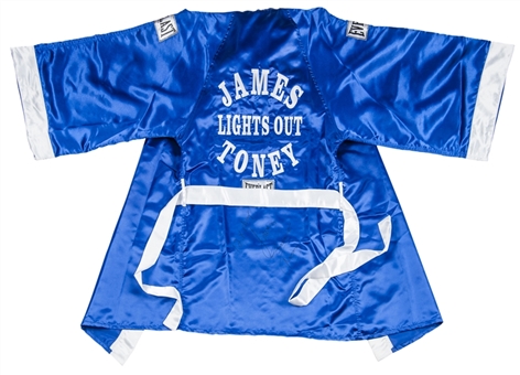 James “Lights-Out” Toney Fight Worn and signed Blue & White Everlast Robe